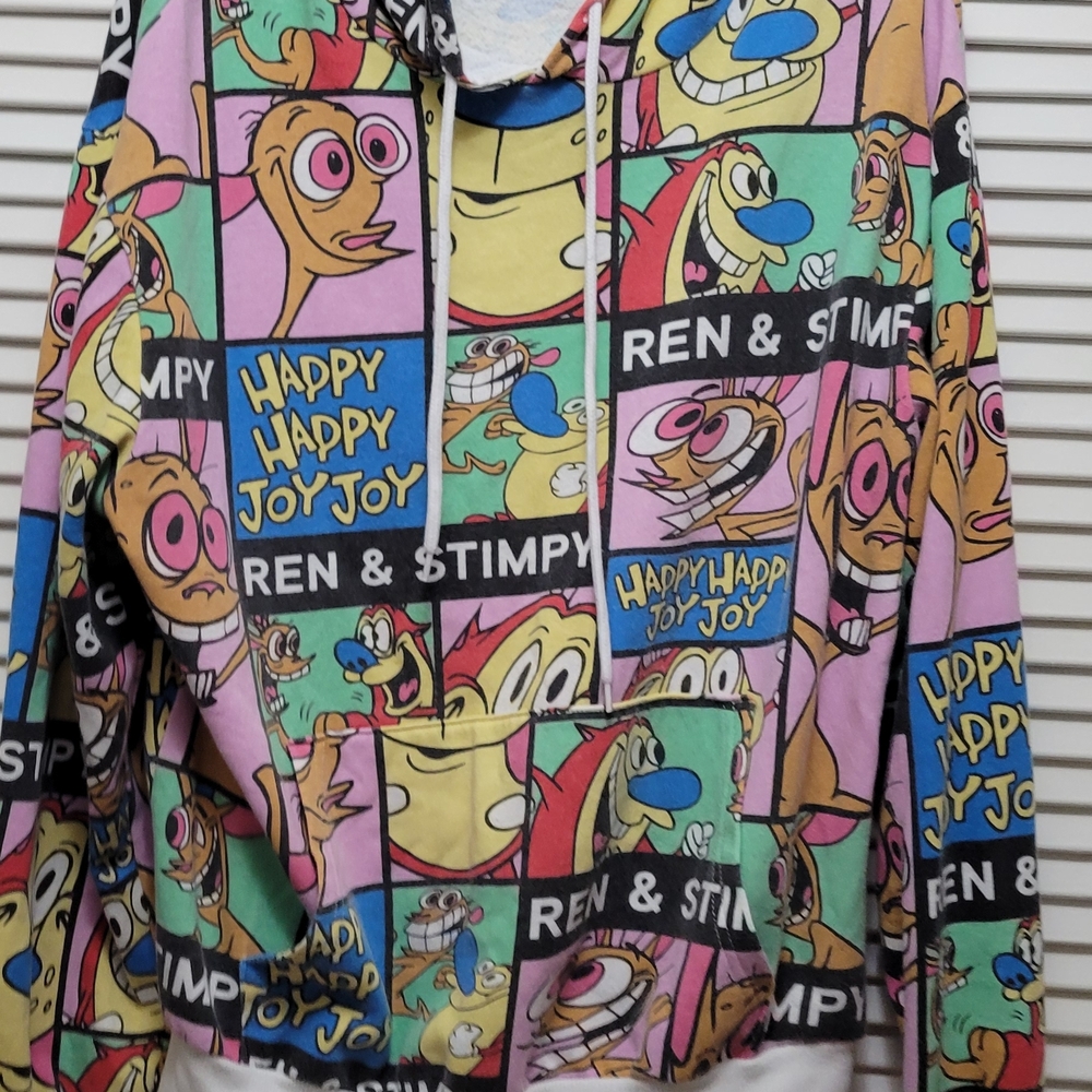 Ren And Stimpy Nickelodeon White Crewneck Hoodie Fleece - Picture 7 of 11